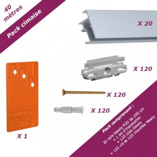 40 mètres Aluminium : Pack économique cimaise Newly R20 (rails et fixations)