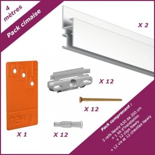 4 mètres Blanc mat : Pack économique cimaise Newly R30 (rails et fixations)