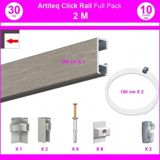 Pack Eco 2 mètres de cimaises Click Rail couleur Aluminium - Solution suspension cadres et tableaux