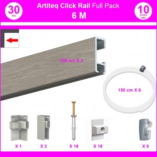 Pack Eco 6 mètres de cimaises Click Rail couleur Aluminium - Solution suspension cadres et tableaux