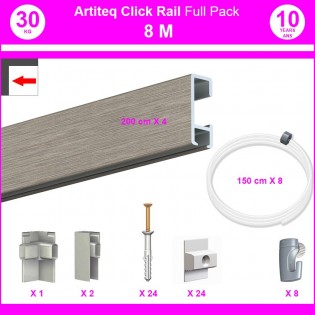Pack Eco 8 mètres de cimaises Click Rail couleur Aluminium - Solution suspension cadres et tableaux