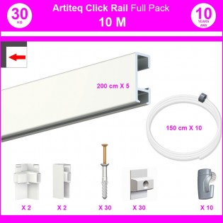 Pack Eco 10 mètres de cimaises Click Rail couleur Blanc laqué (RAL9010) - Solution suspension cadres et tableaux