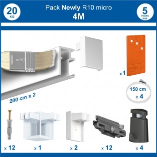 Pack complet 4 mètres cimaises R10 MICRO PERLON couleur Blanc (peut être peint)