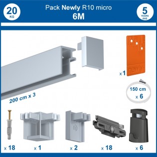 Pack complet 6 mètres cimaises R10 MICRO PERLON couleur Aluminium anodisé