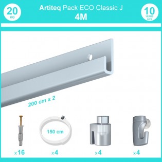 Pack complet 4 mètres cimaise Classic J couleur Aluminium - Suspension et déplacement facile de cadres et tableaux