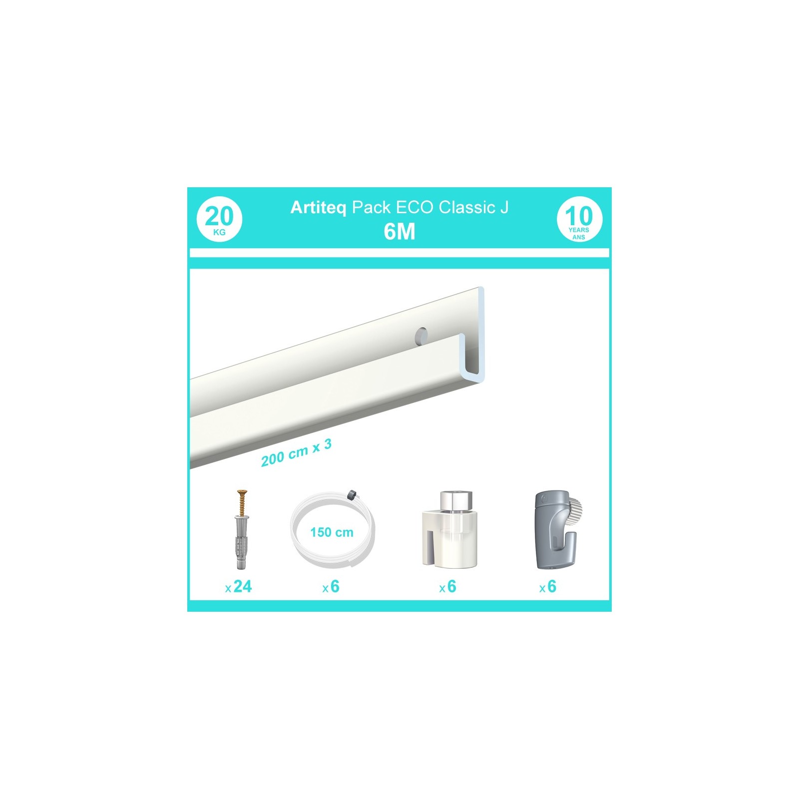 Système De Cimaise SOFT-RAIL® Comfort - Rail Pour Galerie Photos 4,5m (blanc) - Kit Complet Avec Crochets Et Cordes