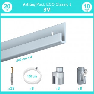 Pack complet 8 mètres cimaise Classic J couleur Aluminium - Suspension et déplacement facile de cadres et tableaux