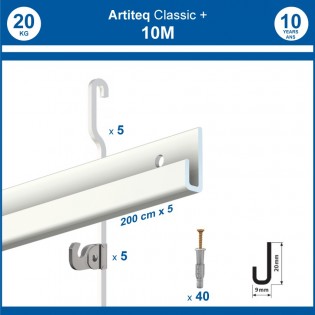 Pack 10 mètres cimaises Classic + Gallery couleur Blanc - Solution d'accrochage pour décoration murale lourde