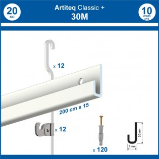 Pack 30 mètres cimaises Classic + Gallery couleur Blanc - Solution d'accrochage pour décoration murale lourde