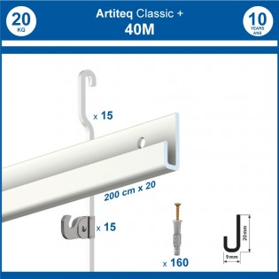 Pack 40 mètres cimaises Classic + Gallery couleur Blanc - Solution d'accrochage pour décoration murale lourde