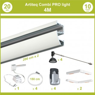 Pack complet 4 mètres cimaises murales Combi Pro Light + Armature 50 cm pour éclairage de tableaux