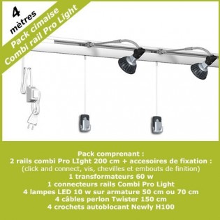 Pack complet 4 mètres cimaises murales Combi Pro Light + Armature 50 cm pour éclairage de tableaux