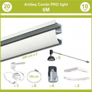 Pack complet 6 mètres cimaises murales Combi Pro Light + Armature 50 cm pour éclairage de tableaux