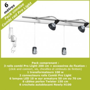 Pack complet 6 mètres cimaises murales Combi Pro Light + Armature 50 cm pour éclairage de tableaux