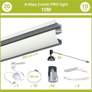 Pack complet 10 mètres cimaises murales Combi Pro Light + Armature 50 cm pour éclairage de tableaux