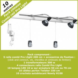 Pack complet 10 mètres cimaises murales Combi Pro Light + Armature 50 cm pour éclairage de tableaux