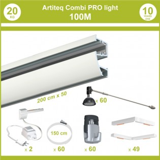 Pack complet 100 mètres cimaises murales Combi Pro Light + Armature 50 cm pour éclairage de tableaux