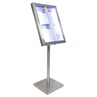 Porte menu 4 x A4 Classic LED en acier inoxydable avec pied - Affichage menu hôtel restaurant