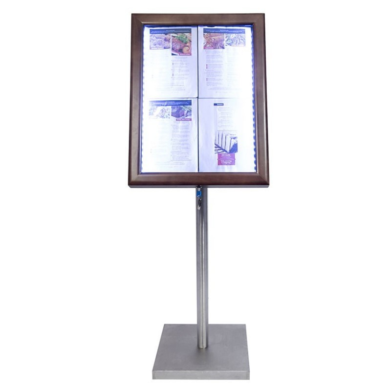 Porte menu LED modèle Classic format 4 x A4 en bois WENGE avec pied