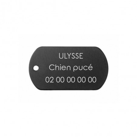 Médaille plaque militaire Noire pour chien chat personnalisée sur 1 à 3 lignes (50 mm x 30 mm)