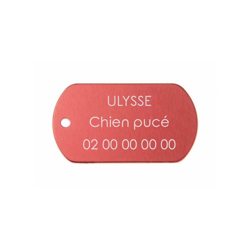 Red military plate medal for dog cat personalized on 1 to 3 lines (50 mm x 30 mm) Red military plate medal for dog cat personalized on 1 to 3 lines (50 mm x 30 mm)