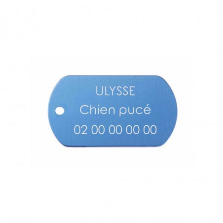 Médaille plaque militaire Bleue pour chien chat personnalisée sur 1 à 3 lignes (50 mm x 30 mm)
