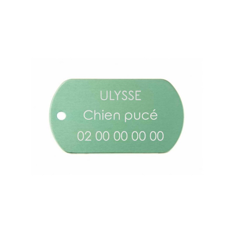 Green military plate medal for dog cat personalized on 1 to 3 lines (50 mm x 30 mm) Green military plate medal for dog cat personalized on 1 to 3 lines (50 mm x 30 mm)