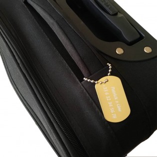 Etiquette de bagage personnalisée sur 1 à 3 lignes couleur Or en aluminium - Etiquette valise voyage personnalisable