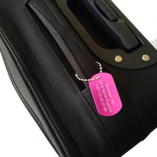 Etiquette de bagage personnalisée sur 1 à 3 lignes couleur Rose en aluminium - Etiquette valise voyage personnalisable