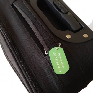 Etiquette de bagage personnalisée sur 1 à 3 lignes couleur Verte en aluminium - Etiquette valise voyage personnalisable