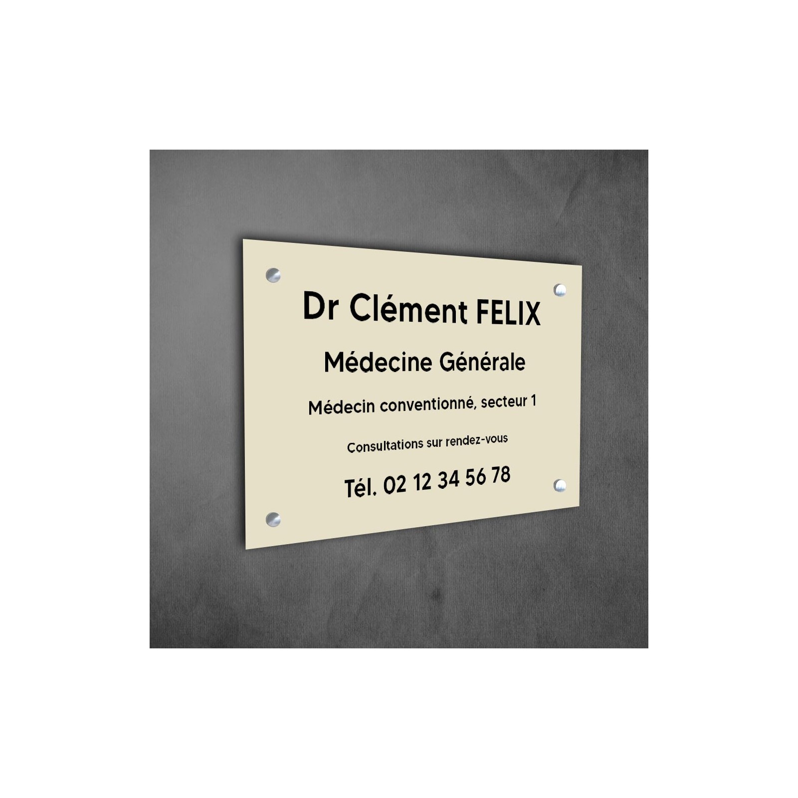 Plaque professionnelle personnalisée en PVC pour médecin - 1 à 5 lignes de texte - Format 30 x 20 cm