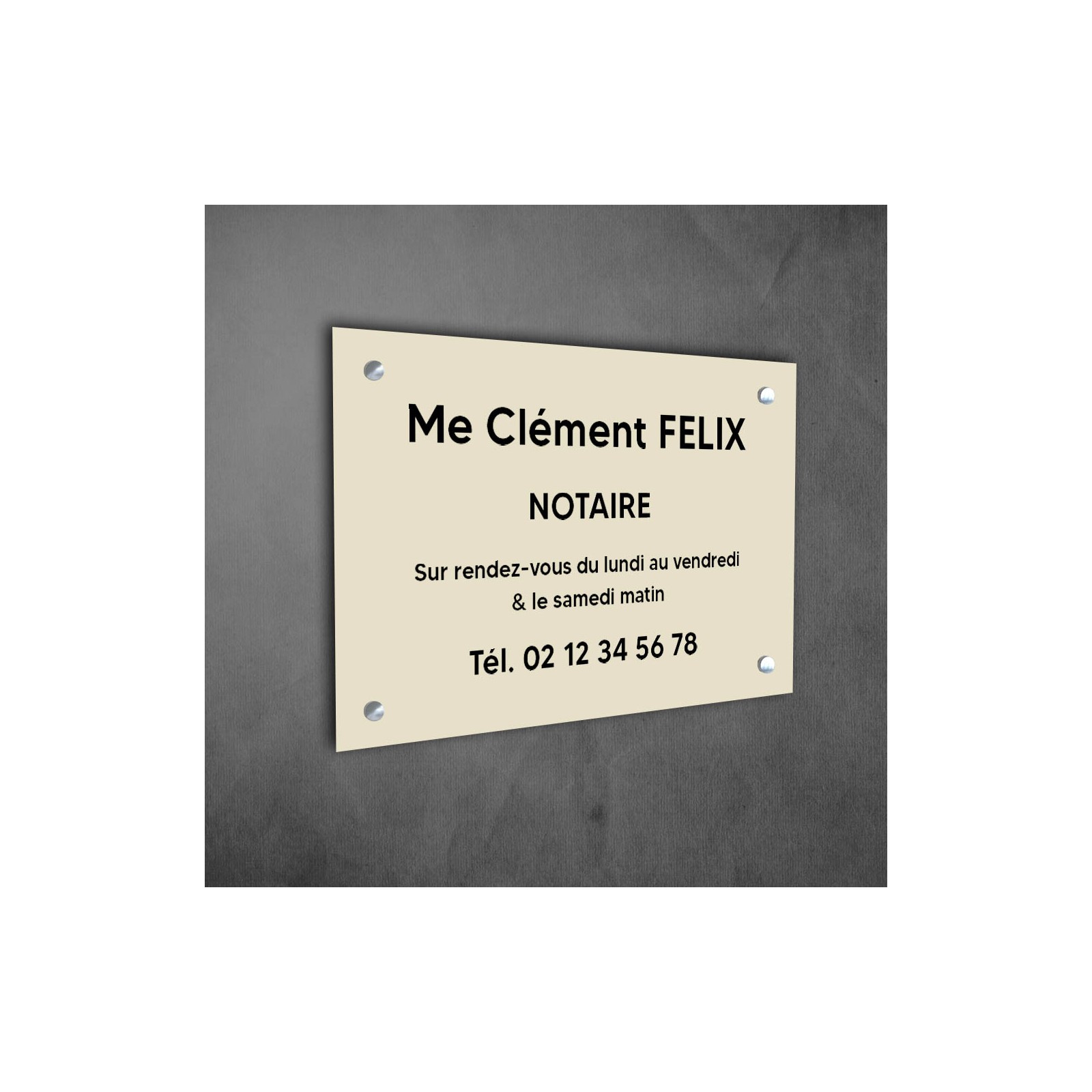 Plaque professionnelle personnalisée en PVC pour notaire, office notarial - 1 à 5 lignes de texte - Format 30 x 20 cm