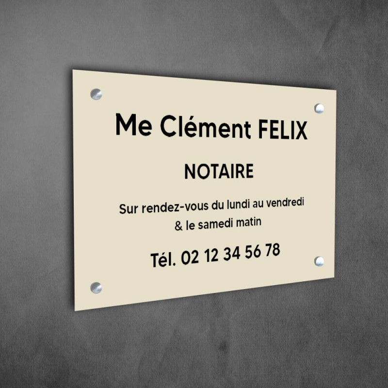Plaque professionnelle personnalisée en PVC pour notaire, office notarial - 1 à 5 lignes de texte - Format 30 x 20 cm