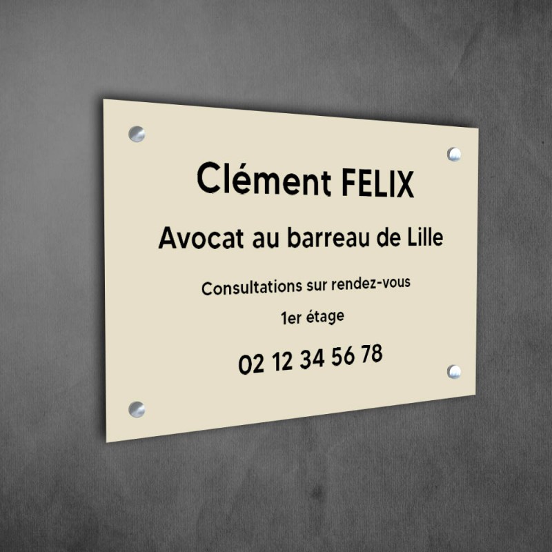 Plaque professionnelle personnalisée en PVC pour avocat, société d'avocats - 1 à 5 lignes de texte - Format 30 x 20 cm