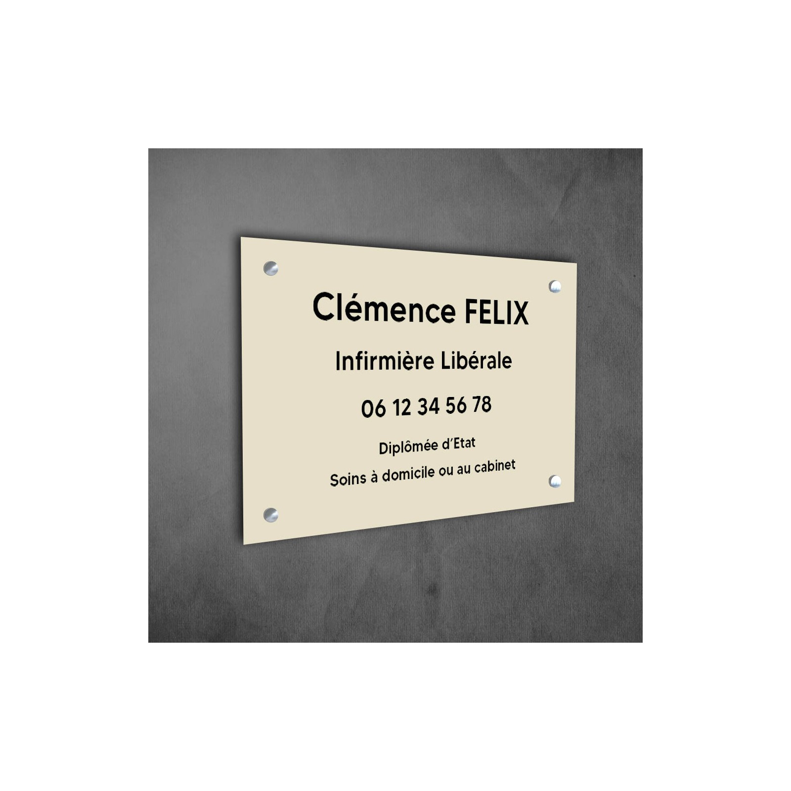 Plaque professionnelle personnalisée en PVC pour infirmière libérale - 1 à 5 lignes de texte - Format 30 x 20 cm