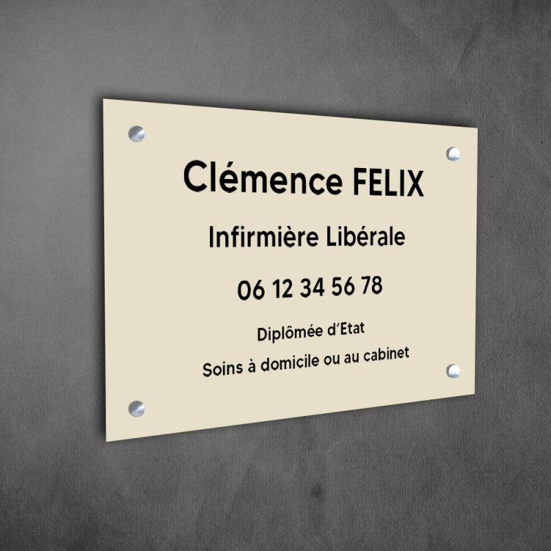 Plaque professionnelle personnalisée en PVC pour infirmière libérale - 1 à 5 lignes de texte - Format 30 x 20 cm