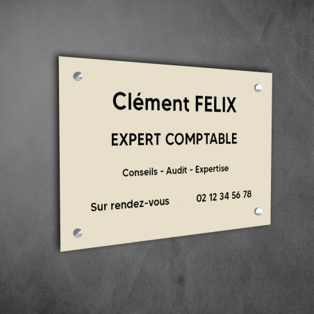 Plaque professionnelle personnalisée en PVC pour expert comptable - Gravure laser sur 1 à 5 lignes - Format 30 x 20 cm