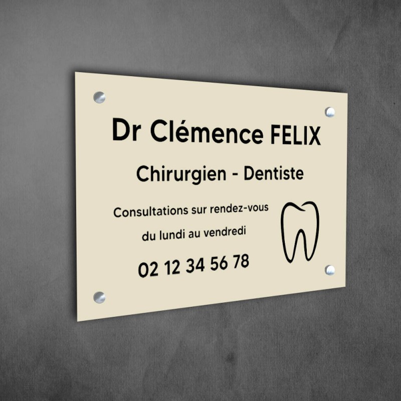Plaque professionnelle personnalisée avec logo pour dentiste, chirurgien dentiste - Plaque PVC - Format 30 cm x 20 cm