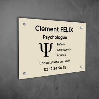 Plaque professionnelle personnalisée avec logo en PVC pour psychologue, sophrologue - 1 à 5 lignes de texte - 30 cm x 20 cm