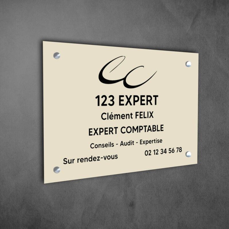 Plaque professionnelle personnalisée en PVC avec logo pour expert comptable - Format 30 cm x 20 cm