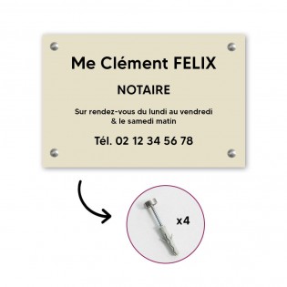 Plaque professionnelle personnalisée en PVC pour notaire, office notarial - 1 à 5 lignes de texte - Format 30 x 20 cm