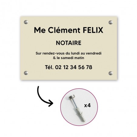 Plaque professionnelle personnalisée en PVC pour notaire, office notarial - 1 à 5 lignes de texte - Format 30 x 20 cm