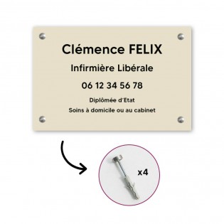 Plaque professionnelle personnalisée en PVC pour infirmière libérale - 1 à 5 lignes de texte - Format 30 x 20 cm