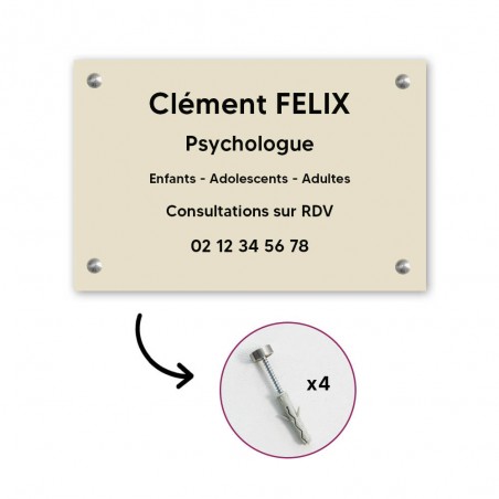 Plaque professionnelle personnalisée en PVC pour psychologue, sophrologue - 1 à 5 lignes de texte - Format 30 x 20 cm
