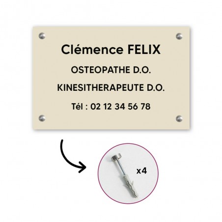 Plaque professionnelle personnalisée en PVC pour ostéopathe, kiné - Gravure sur 1 à 5 lignes - Format 30 x 20 cm