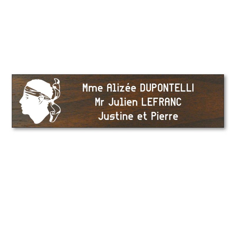 Plaque boite aux lettres format Decayeux CORSE (100x25mm) effet bois foncé lettres blanches - 3 lignes Plaque boite aux lettres format Decayeux CORSE (100x25mm) effet bois foncé lettres blanches - 3 lignes