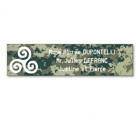 Plaque boite aux lettres format Decayeux TRISKELL (100x25mm) Camo Vert lettres blanches - 3 lignes