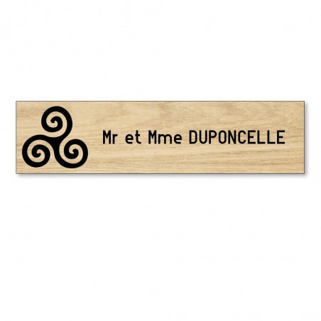 Plaque boite aux lettres format Decayeux TRISKELL (100x25mm) effet bois clair lettres noires - 1 ligne