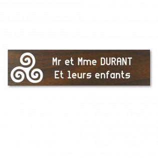 Plaque boite aux lettres format Decayeux TRISKELL (100x25mm) effet bois foncé lettres blanches - 2 lignes