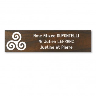 Plaque boite aux lettres format Decayeux TRISKELL (100x25mm) effet bois foncé lettres blanches - 3 lignes